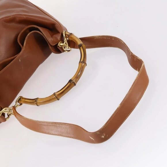 GUCCI Bamboo Shoulder Bag Leather 2way Brown Gold - Picture 7 of 16